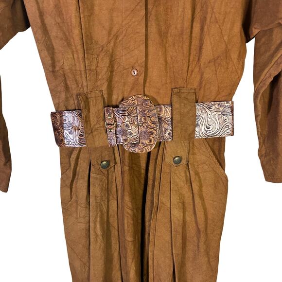 VTG Rabbit Rabbit Rabbit Designs Maxi Dress Sz 6 Brown Cotton Belted Western - Picture 5 of 9